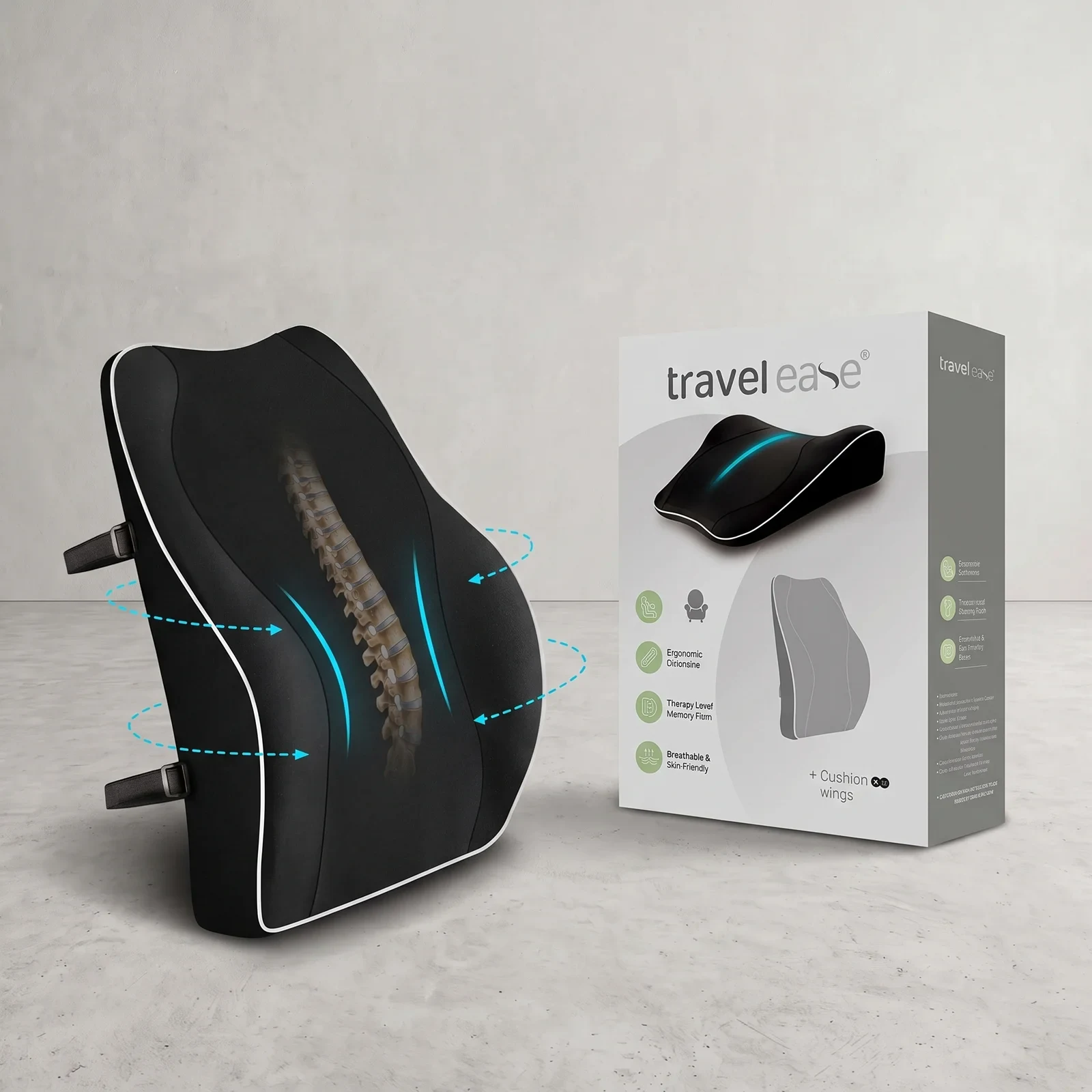 Travel Ease Cojín Lumbar Ergonómico con Espuma Viscoelástica